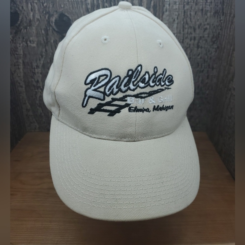 Railside Bar & Grill Beige Hat Cap Adjustable Strapback One Size Embroidered